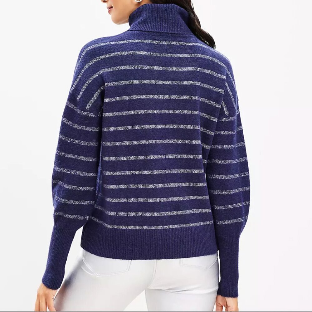 NWT Loft Navy Shimmer Stripe Turtleneck Sweater Size Small